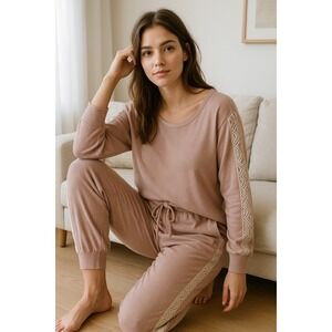 Flora Nikrooz Womens Pajama Set Size XXL Pink Long Sleeve Lounge Sleep Lace Cozy